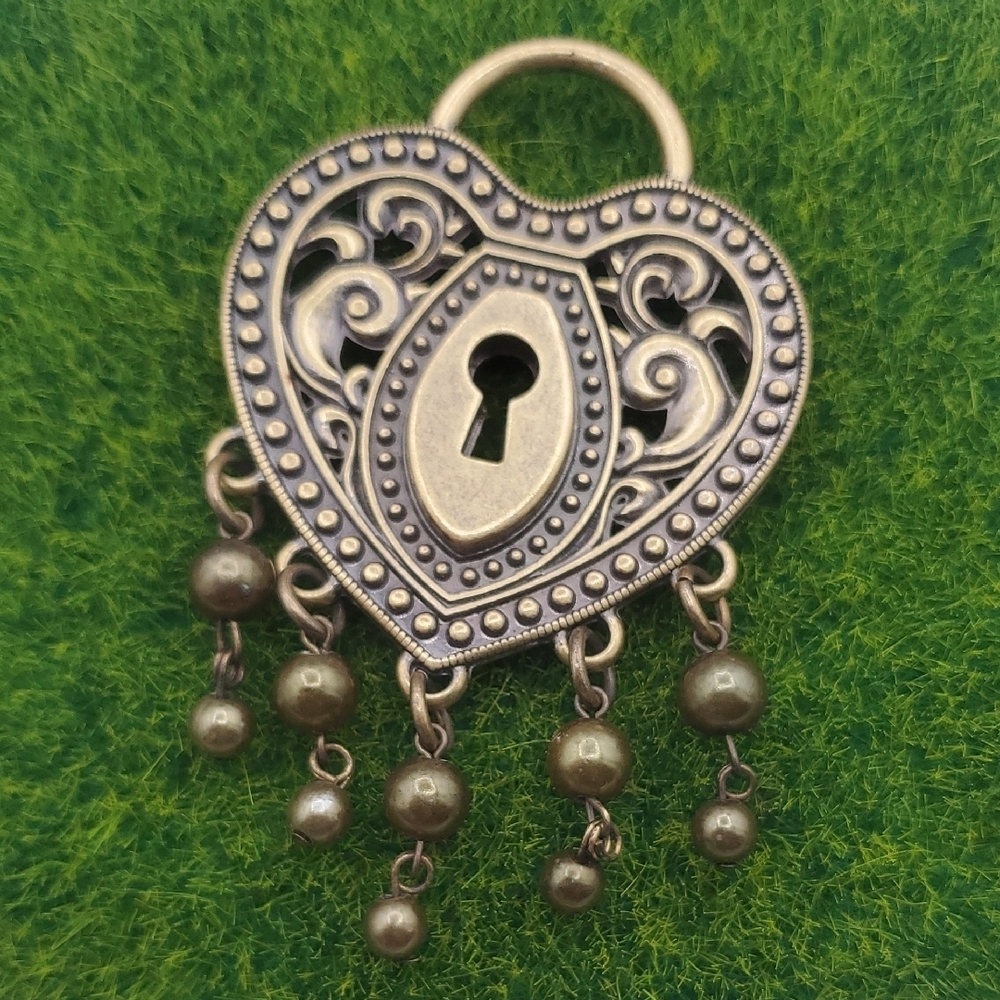 Kathy Van Zeeland Bronze Lock Heart Pendant Chunky Large P315